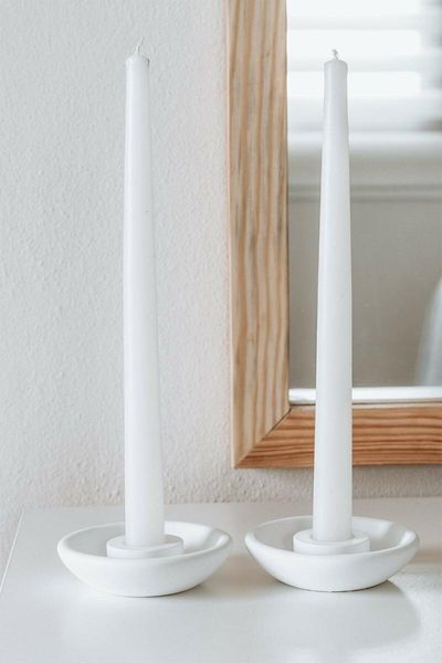 

candle holders white two piece concrete candlestick / elegant holder set