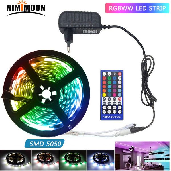 

strips rgbw 5m 10m 15m led strip light rgb waterproof smd rgbww 60leds diode tape dc 12v wifi/ir remote control+adapter room