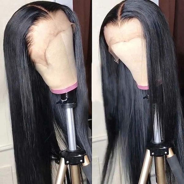 

synthetic wigs natural black long silky straight lace front wig for women hairline high temperature fiber cosplay