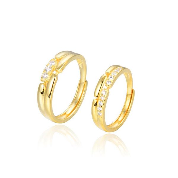 

pure silver gold-encrusted zircon cz rings men's women's couples open adjustable ring wedding romantic engagement jewelry, Slivery;golden