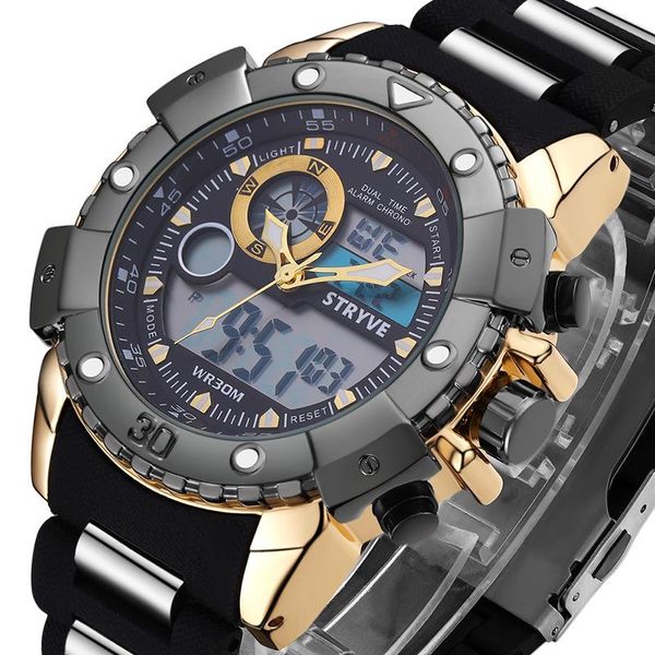 

wristwatches military men watch outdoor sport waterproof satch pointer led dual display chronograph mens clock back light, Slivery;brown