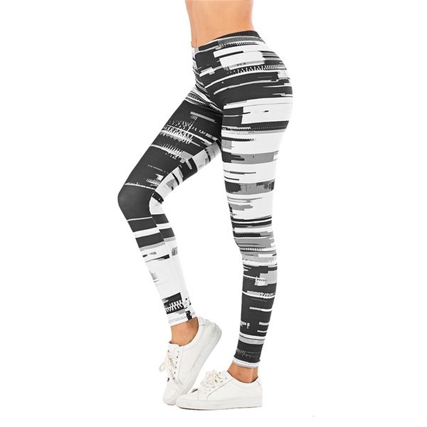 

brand women legging leaf printing fitness leggins fashion slim legins high waist leggings woman pants 211204, Black