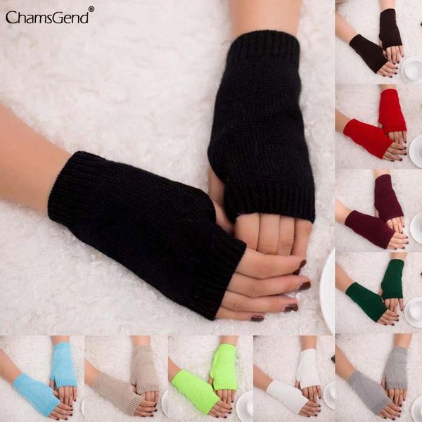 

five fingers gloves women hand warmer winter stretchy arm crochet knitting faux wool mittens long fingerless solid color drop, Blue;gray