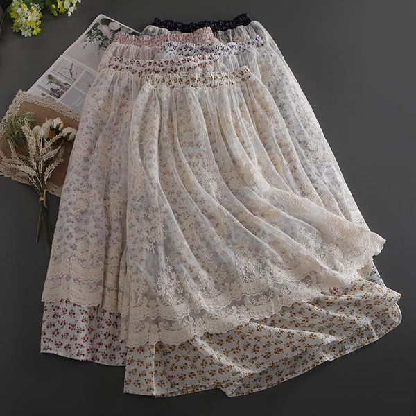 

skirts 2021 lace embroidery double female fresh fairy flower skirt sh6905, Black