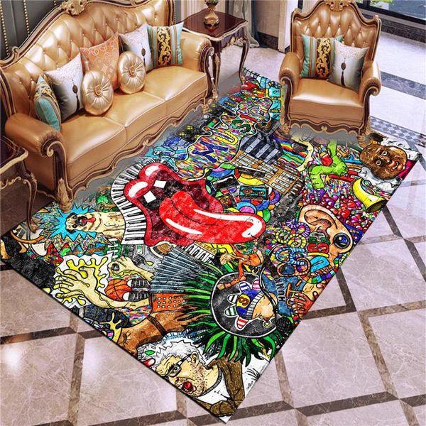 

carpets nordic graffiti carpet bedroom living room non-slip soft doormat children's fluffy floor mat cushion