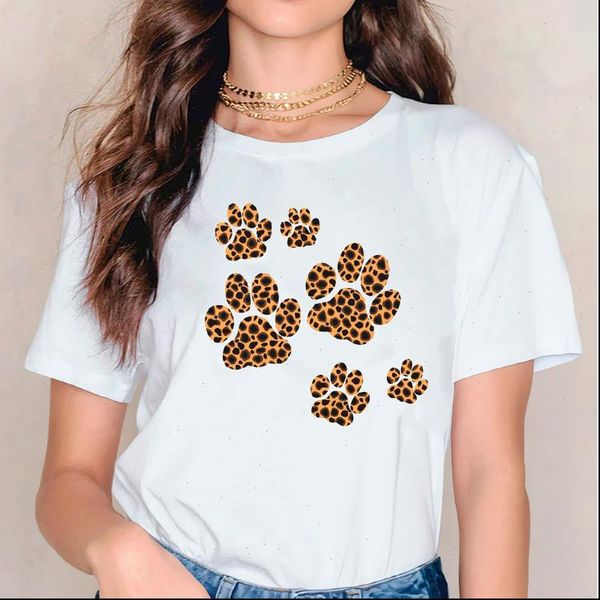 

leopard dog printing cute womens harajuku 90s print graphic tee, White