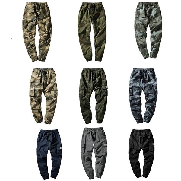 

men's pants lomaiyi m-7xl pure cotton harem men jogger slim fit camouflage trousers male camo pockets homme bm279 57xz, Black