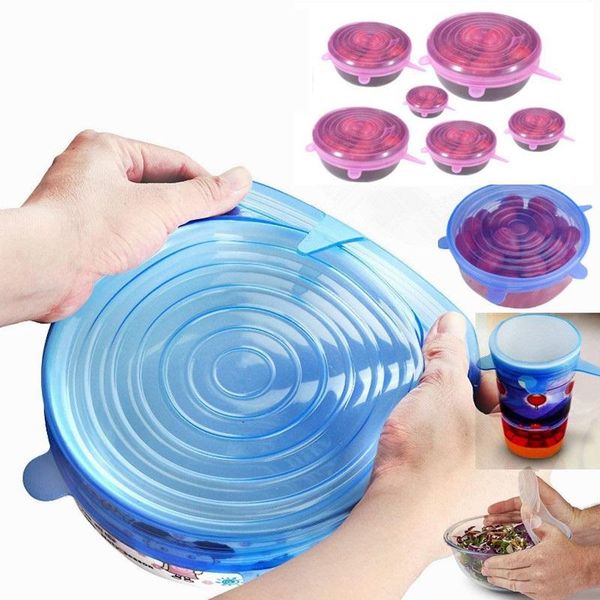 

food savers & storage containers 6 pcs silicone stretch lids reusable airtight wrap covers keeping fresh seal bowl stretchy cover kitchen co