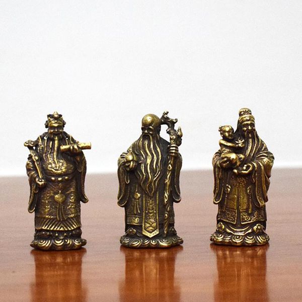 Objetos decorativos Figurines Antique Bronze Taoísmo Três deuses de Bênção Riqueza Longevidade Estátua Pure Cobre Buda Ornaments Feng Shui H