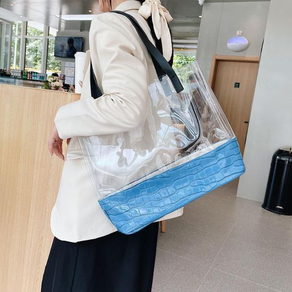 

evening bags cute clear schoolbag retro women patchwork pvc transparent stone pattern large tote shoulder shopping bag for teenager
