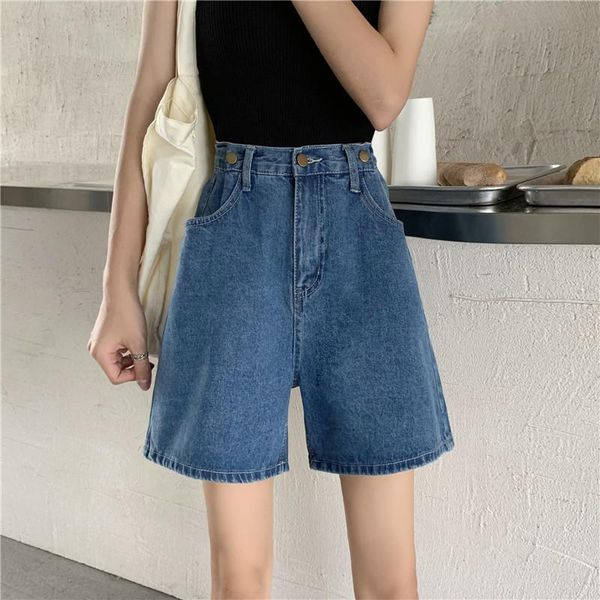 

women's jeans 2021 summer women vintage high waist slim shorts female casual loose wide leg denim 2 colors, Blue