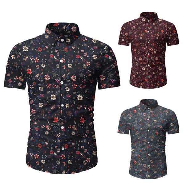 

men's casual shirts men hawaii summer beach shirt printing floral lapel short sleeve male, White;black