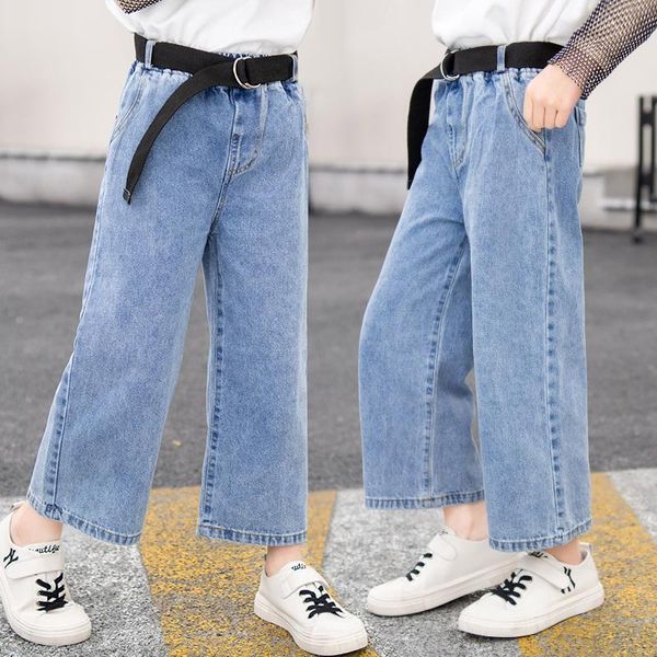

jeans spring baby girls casual loose denim wide-leg pants fashion cartoon print trousers kids clothes for 6 8 10 12 years, Blue