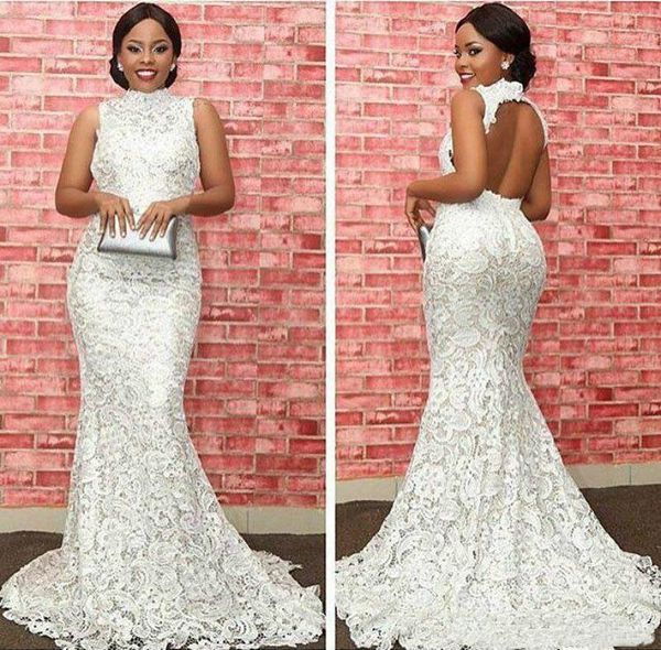 

plus size prom dresses open back aso ebi mermaid evening dress long sweep lace bridal gowns, Black