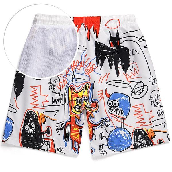

men's shorts summer casual pants beach vacation graffiti printing loose quick-drying daily wear youth five-point, White;black