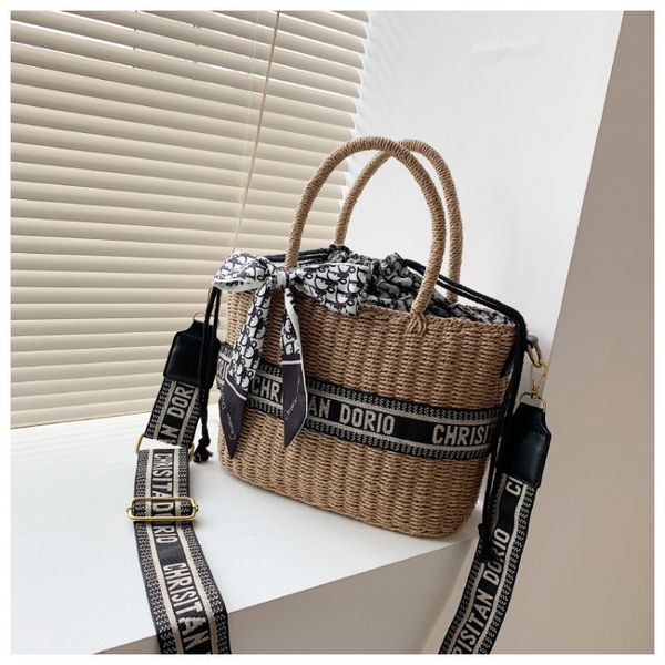 

woven women 2021 new fashion versatile embroidery d family slant cross portable large capacity seaside holiday straw bag
