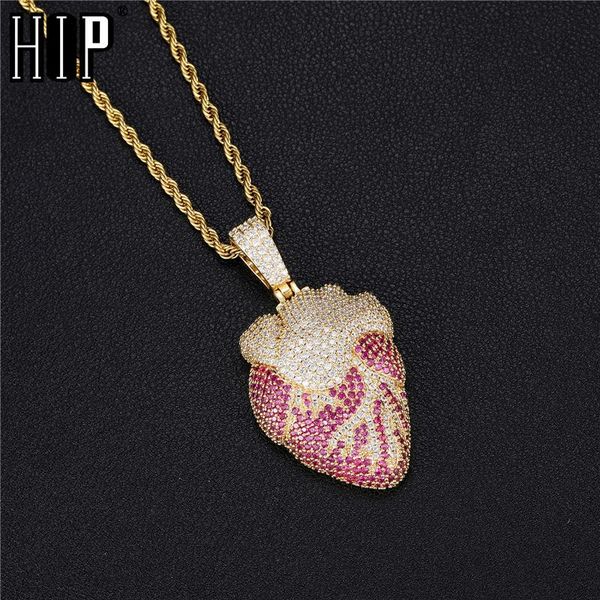 

pendant necklaces hip hop heart bling cubic zirconia stones & pendants for men women rapper jewelry gift with solid back, Silver