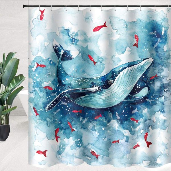 

cartoon whale shower curtain ocean decor red fish blue whale bathroom curtain fabric bathroom accessories polyester with hooks