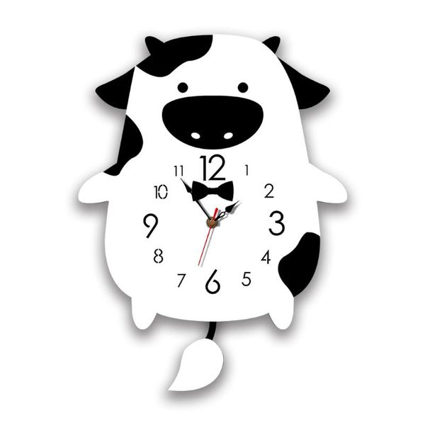 Orologi da parete Orologio grande da 12 pollici Cartoon Teen Cute Simple Modren Mucca silenziosa con pendolo Regali creativi per la decorazione della stanza dei bambini