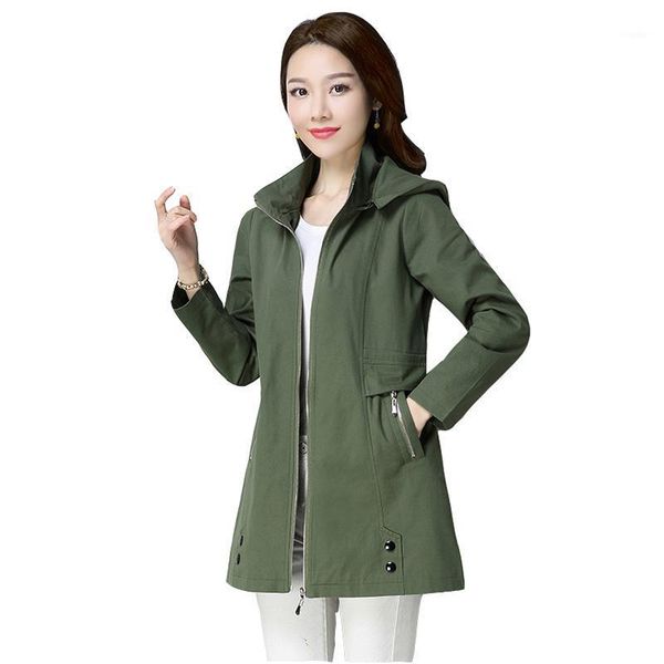 

women's trench coats spring coat womens 2021 autumn casual loose windbreakers solid hooded plus size female long slim windbreaker, Tan;black