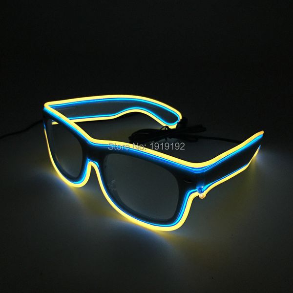 Kostümzubehör Doppelte Farben El Wire Leuchtende Brille Helles Licht Sicherheitslicht Mehrfarbige LED-Blinkbrille von 3V Sound Active Dr