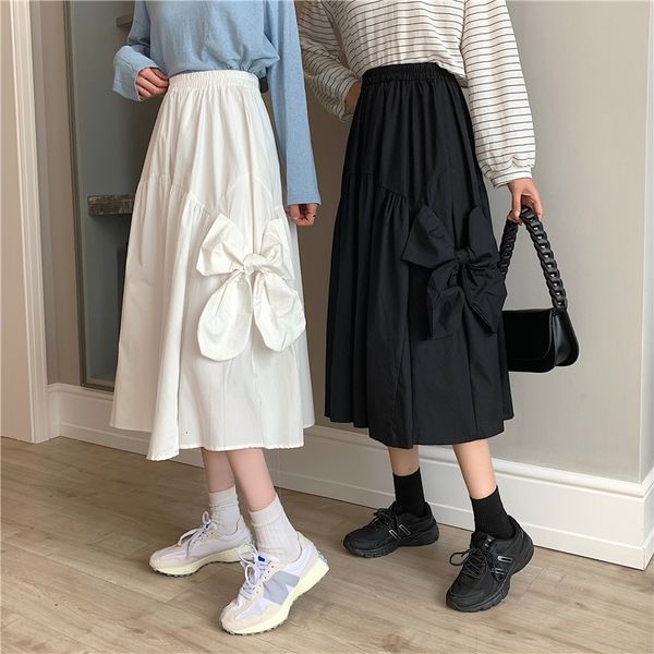 

skirts slender a-line all match solid gentle vintage korean girls brief sweet fashion elastic-waist long skirts, Black