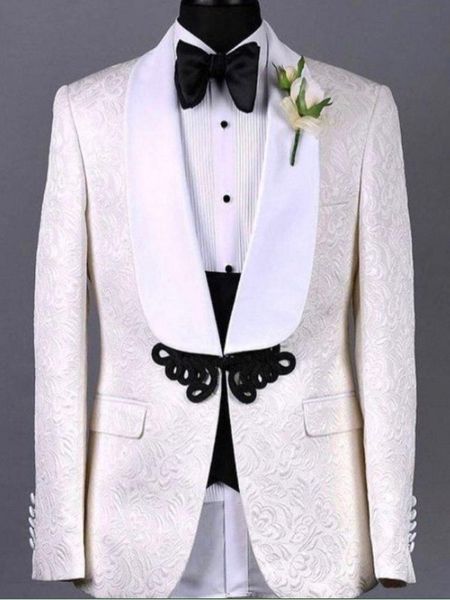 

men's suits & blazers real po ivory paisley groom tuxedos handsome man work business suit prom party bcocktail dress (jacket+pants+vest, White;black