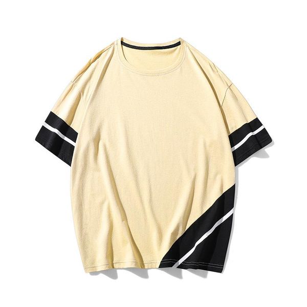 

men's t-shirts 2021 summer t shirt for men geometric patchwork picture 100% cotton round check short sleeved causal man's t-shirt, White;black