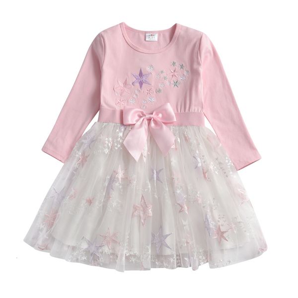 

girl's dresses vikita girls princess star pattern embroidery toddlers birthday party mesh vestidos kids autumn dress for girl c0223, Red;yellow