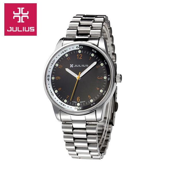 

wristwatches julius men's homme woman wrist watch retro fashion hours dress stainless steel leather boy birthday father's gift no, Slivery;brown