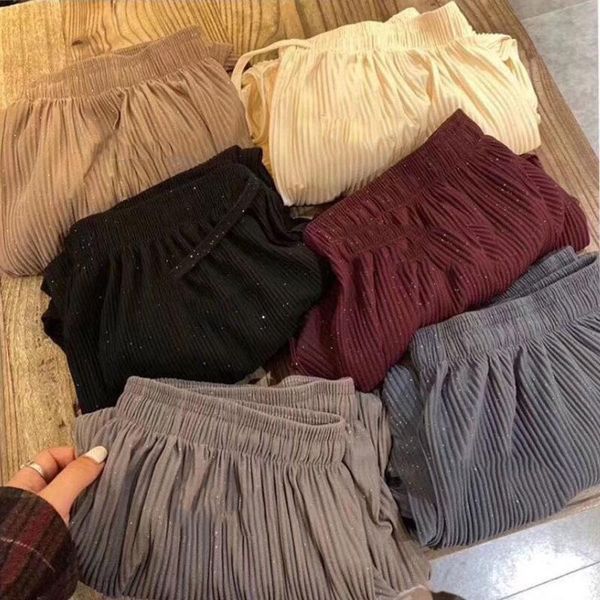 

women's pants & capris solid color all-match with bright flashing loose wide leg trousers korean fashion streetwear women casual chic, Black;white