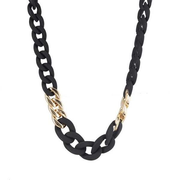 

chokers two tone resin matte black link chain choker necklace for women summer collar boutique jewelry wholesale, Golden;silver