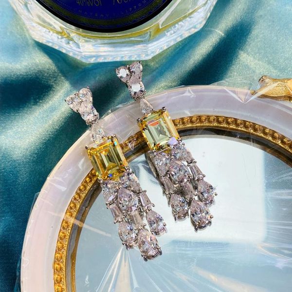 

dangle & chandelier unice 925 sterling silver fine jewelry emerald cut created moissanite citrine tassel drop earrings for women elegant