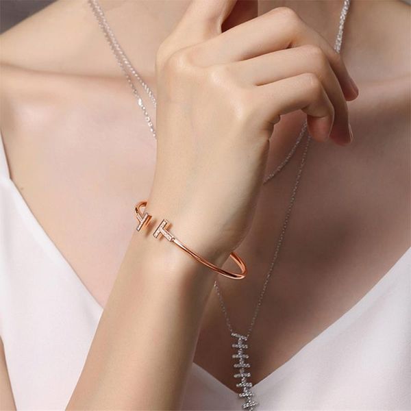 

bangle fashion adjustable open cuff couple double t letter simple rose gold color jewelry women's bracelet women girls gift, Black