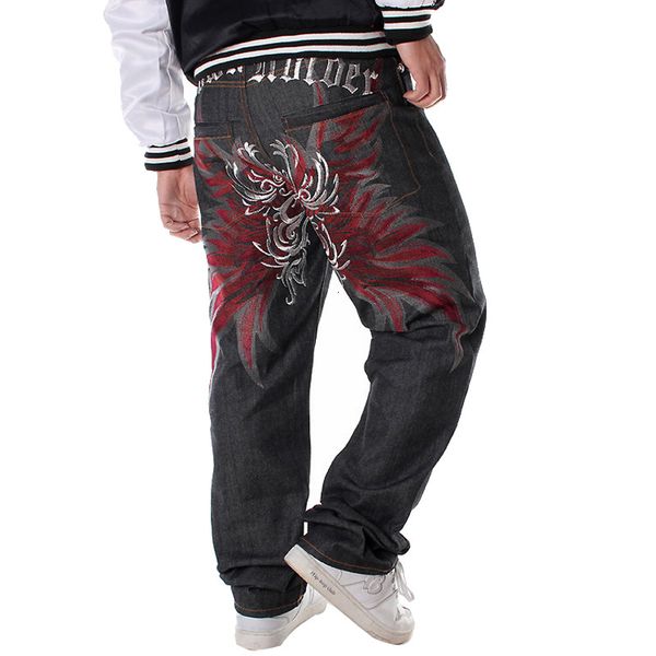 

men's jeans hip hop pants for men fashion street style loose baggy jeans plus size wings embroidery long trousers llr9, Blue