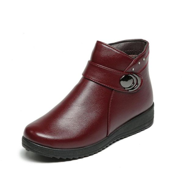 

boots cinessd winter women snow split leather waterproof warm ankle thick soled shoes woman flats botas mujer zapatos, Black