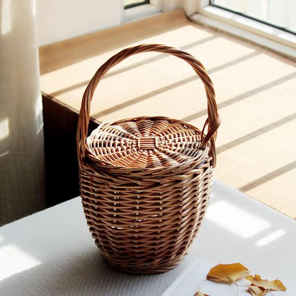 

storage bags hand basket, picnic straw bag, woven japanese bag for women's summer vacation