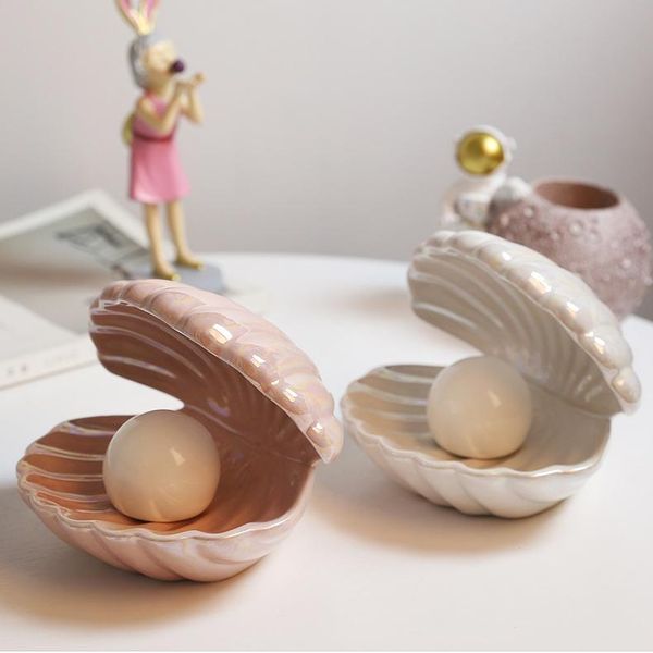 

night lights ceramic battry light deskdecoration shell jewelry storage european style bedside lamp pink/white gift