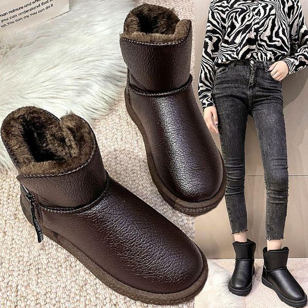 

boots snow women's autumn and winter round toe low-heeled flat-bottomed fashion with short, Black
