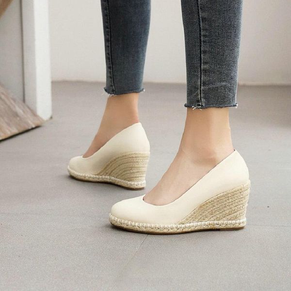 

dress shoes zawsthia spring autumn office career round toe simple plain womens handmade platform wedges high heels espadrilles pumps, Black