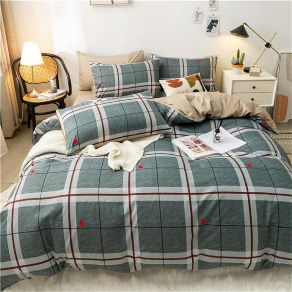 

bedding sets green color grid pattern duvet cover set 3/4 pieces prague style bedclothes include bed sheet pillowcase comforter oceania