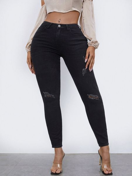 

sxy curvy ripped skinny cropped jeans u3ef#, Blue