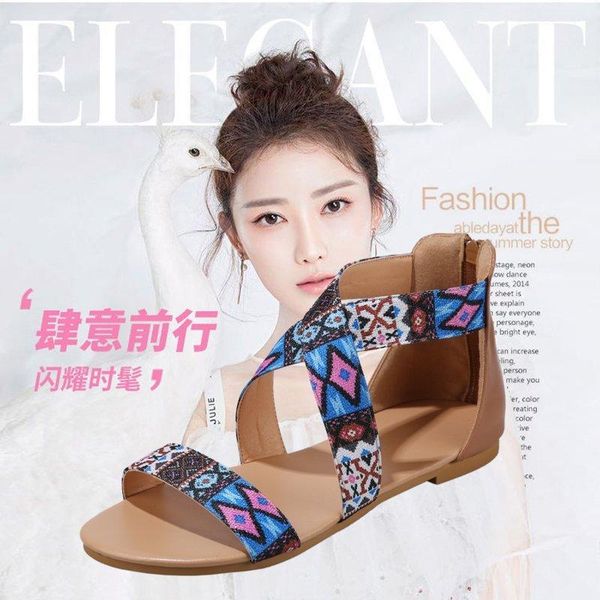 

sandals 2021 large size women's shoes printed flat comfortable zipper women, Black