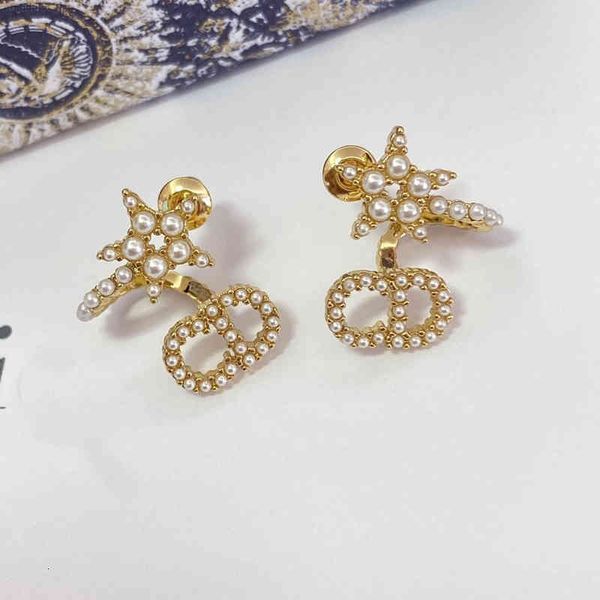 

earrings charms di family / d full of small pearl star letters cd feminine temperament net red versatile anti allergy female, Golden