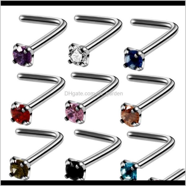 Anelli Corpo Goccia Consegna 2021 Acciaio inossidabile Cz Cristallo Cuore Sfera Naso Borchie Fermo Pin Forma L 2Mm Narice Zircone Piercing Gioielli Zf4