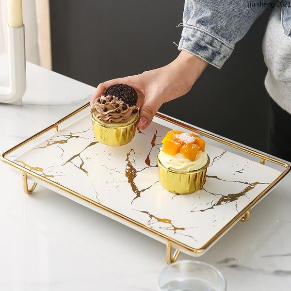 

kitchen storage & organization european style marble tray luxury ceramic dessert table with metal shelf tea cup food jewelry cosmetic home d