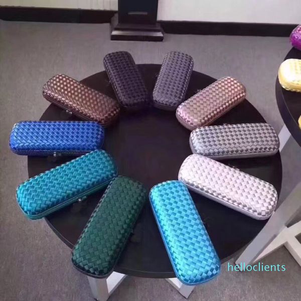 

designer-wholesale designer genuine leather lambskin hand-woven crafted elongated women's cluthes knot shaped purse