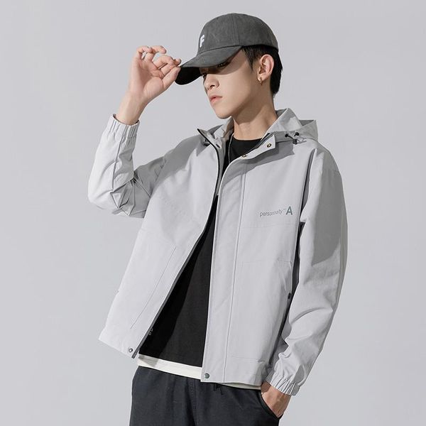 

men's jackets hawaifish brand men's jacket autumn style korean trend printing hooded coat men all-match loose fashion windbreaker, Black;brown