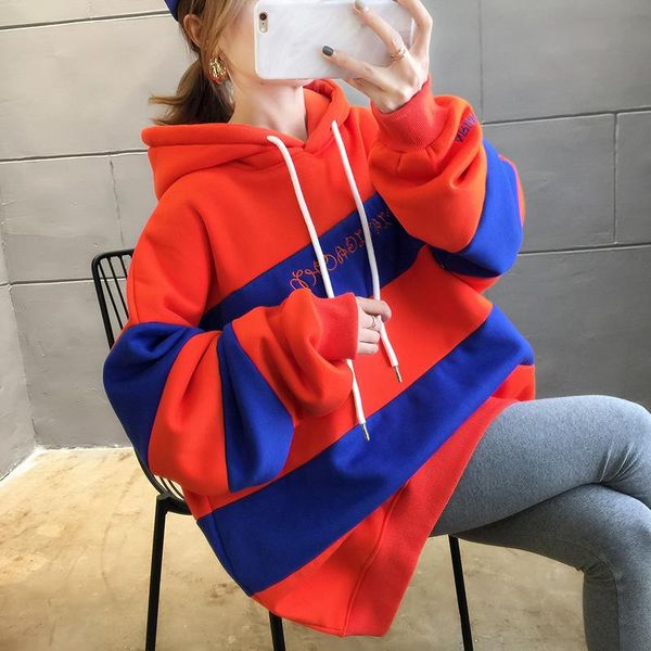 

women's hoodies & sweatshirts stitching color sweatshirt loose gothic hoodie women spring and autumn hooded pullover red black pastel c