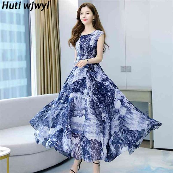 

4xl oversize vintage vacation dress women bodycon party sleeveless vestido summer floral chiffon boho beach maxi 210528, Black;gray